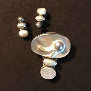 Large Blister Pearl pendant & clip earrings